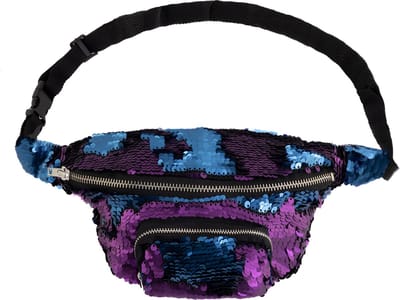 KIMU® Heuptasje Rond Voorvak Pailletten Donkerblauw Paars Heuptas Sequin Tas Mermaid Zeemeermin Tasje Glitter Festival