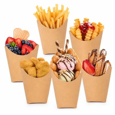 50 Kartonnen frietbakjes Middle 8,3 x 13,3 x 14 cm Kraft Friet Scoop Karton Patat friet frites bakje snack bak saus take away