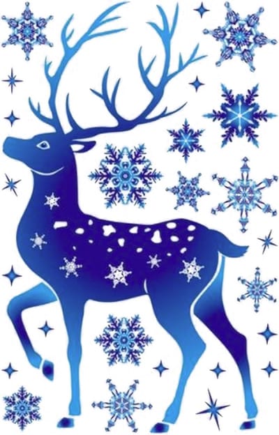 Kerst - Raamsticker - Rendier/Sneeuwvlok/Sterren - Herbruikbaar - 1 Stuks
