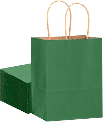 32 Stuks Kraft Cadeautasjes met Handvatten - Diepgroen - Kleine Geschenktassen