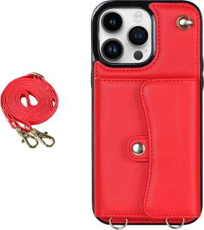 Hoesje geschikt voor Samsung Galaxy A12 - Backcover - Koord - Pasjeshouder - Portemonnee - Kunstleer - Rood