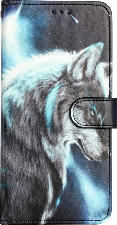 LuxeBass Boekhoesje met print geschikt voor Apple iPhone 14 - Lone Wolf gsm hoesje - telefoonhoes - telefoonhoesjes