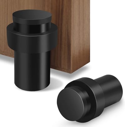 SnelShoppen - Deurstopper 65 mm Zwart Vloergemonteerd Roestvrijstaal Heavy-Duty Deurstop Wandmontage met Dikke Rubber Bumper - 2 Stuks Cilindrisch