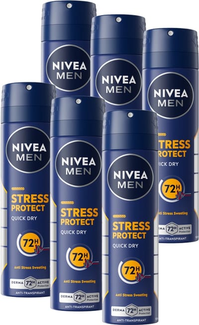 NIVEA MEN Stress Protect Anti-Transpirant Spray - Deodorant Tegen stresszweet - Met zink - Beschermt 48 uur - Alcoholvrij - 6 x 150 ml