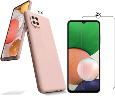 Hoesje Geschikt Voor Samsung Galaxy A22 5GHoesje Soft Nano Silicone Backcover Gel Licht Roze Met 2x Glazen Screenprotector