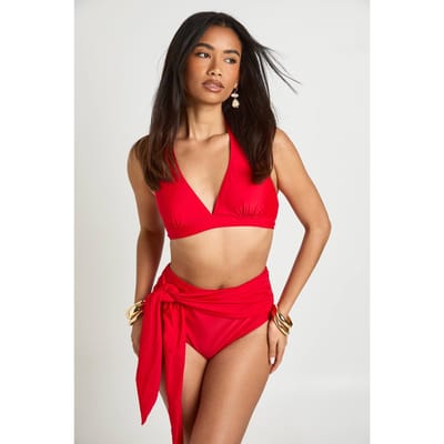 boohoo Dames Buikcontrolerende Bikinibroek Met Hoge Taille En Wrapdetail | Rood | Maat: 36