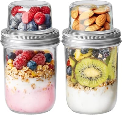 Ynkkvre - Havermoutbekers – Yoghurt Beker – Mason Jar – Dubbele Laag – Lekdicht – BPA-vrij – Vaatwasbestendig