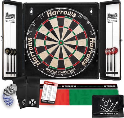 Compleet Dartbord Set Professional | Inclusief Officiële Wedstrijd Dradbord, Aluminium Kast en 6 Trofee Darts