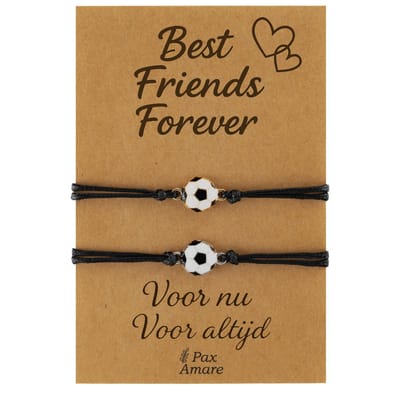 Vriendschapsarmbandjes voor 2 "Best Friends Forever" - Voetbal - BFF Armbandjes met Persoonlijk Cadeau Kaartje - Zilverkleurig - Elastisch Verstelbaar - Pax Amare