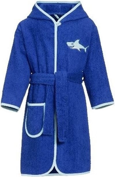 Playshoes kinder badjas / ochtendjas - haai borduursel - blauw - badstof 122/128