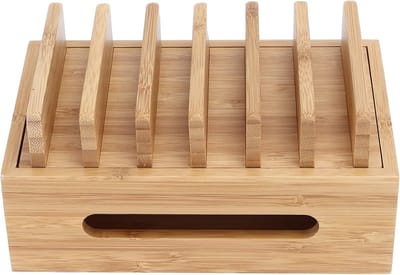 Houten Organizer voor Mobiele Telefoon en Tablet - Opbergbak voor Thuis en Kantoor met Ruimte voor Accessoires