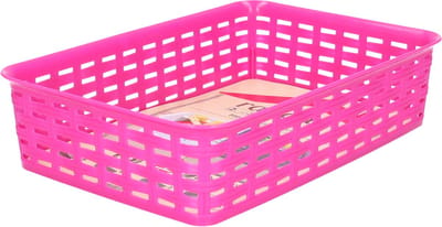 Hega Hogar Opbergmandje/ladeverdeler - fuchsia roze - 2 liter - kunststof - 17 x 25 x 6 cm - kleine opslag bakjes - manden