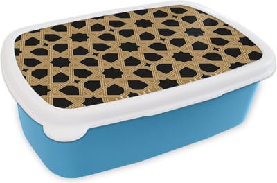 Broodtrommel Blauw - Lunchbox - Brooddoos - Geometrisch - Patroon - Arabisch - 18x12x6 cm - Kinderen - Jongen