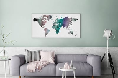 Artistieke wereldkaart kleur canvas | Wereldkaart Canvas Schilderij 100x50 cm