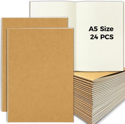 SnelShoppen - A5 Notitieboek Set van 24 Stuks - Kraft Cover - 60 Blanke Pagina's - Perfect voor Kinderen, Studenten, Kantoor en Creatieve Projecten -