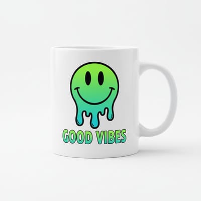Good Vibes Smiley Mok – Trendy Positieve Koffiemok – Leuk Grafisch Design – 330 ml