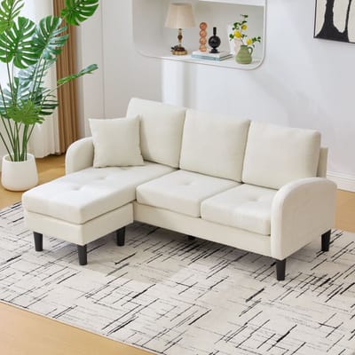 MODENUIT Hoekbank 166 x 118 x 77 cm - Modulaire Chaise Longue - Voor Woonkamer En Kantoor - Linnenmix - Lichtbeige