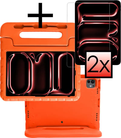Hoes - Geschikt voor Apple iPad Pro (2024/2025) - 13 inch - Met 2x Screenprotector - Kinderhoes Shockproof Bumper - Kidsproof Case - Tablet Hoesje - Kinder Cover - Oranje