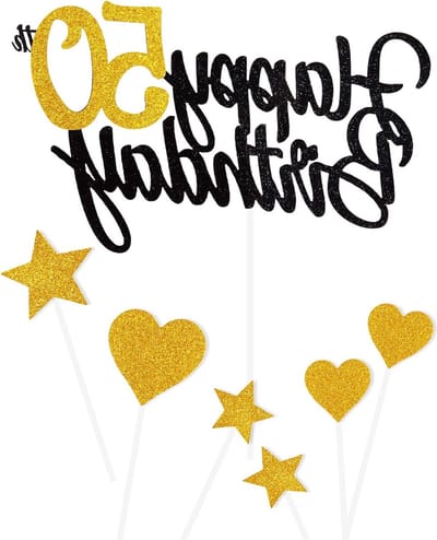 Feestelijke Decoratie voor 50e Verjaardag - 7 Delige Set met Zwart en Goud, Perfecte Taartdecoratie voor Jongens en Meisjes, Gelukkige Verjaardag Versiering voor een Onvergetelijk Feest