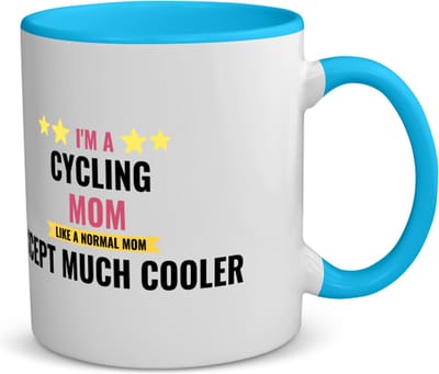 Akyol - i'm a cycling mom like a normal mom except much cooler koffiemok - theemok blauw - Mama - moeder die houdt van fietsen - moeder cadeautjes - moederdag - verjaardagscadeau - verjaardag - cadeau - geschenk - moeder artikelen - 350 ML inhoud