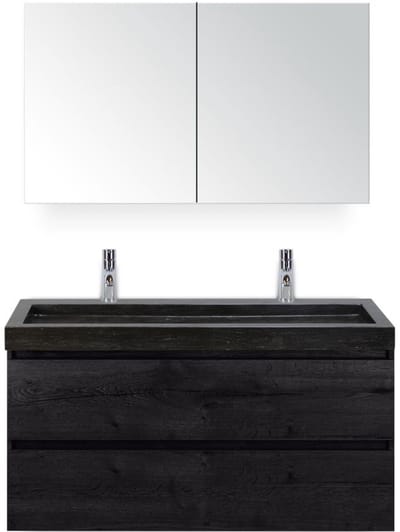 Maxx XL Badmeubelset 120 cm - Black Oak - Wastafel Lucca Enkel 2 Kraangaten met Spiegelkast