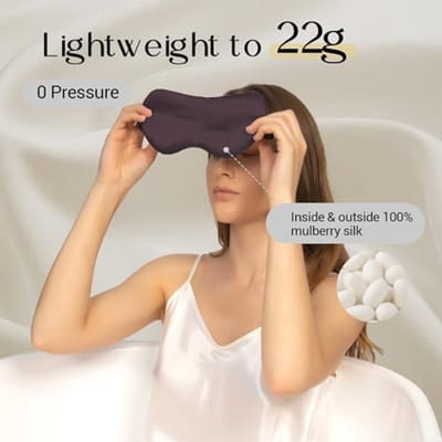 100% 22 Momme Pure Mulberry Zijde Slaapmasker - Superzacht en Comfortabel Slaapmasker voor Dromers (Grijs Paars)