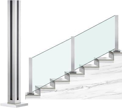 Glazen Balustrade Paal - Hekwerk Paal - Balkon Afschermen - Roestvrij Staal - 10-12mm Glas - Zilverkleurig