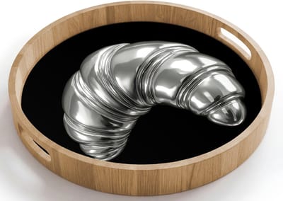 Dienblad rond 40x40 cm - Schootdienblad hout - Croissant - Metaal - Zilver - Borrelplank rechthoek - Plateau houten dienbladen