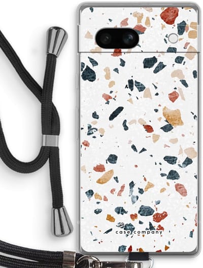 Case Company® - Hoesje met koord geschikt voor Google Pixel 7A hoesje met Koord - Terrazzo N°4 - Telefoonhoesje met Zwart Koord - Bescherming aan alle Kanten en Over de Schermrand