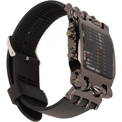 Binaire Horloge Krabvorm Binaire Kleurrijke LED Digitale Display Siliconen Band Elektronisch Horloge voor Jongens Heren black