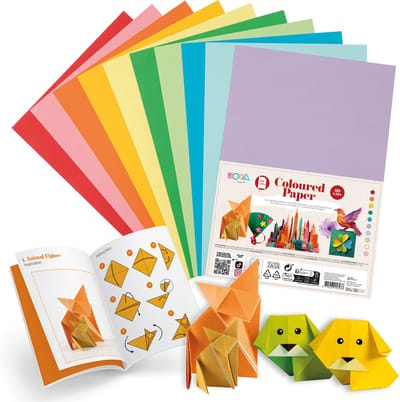 Gekleurd Papier 100pcs - 80 grams - Knutselpapier - A4 formaat - Inspiratieboek inbegrepen - 10 verschillende kleuren - Knutselen voor Kinderen en Volwassenen - Joya Creative