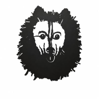 Houten wanddecoratie - Wooden wall decoration | Keeshond 60 x 70cm Spitz | Zwart - Black | Muurdecoratie - Wall art - Design Wandfiguur - Echt Hout - Real Wood - Honden - Dogs - Dieren