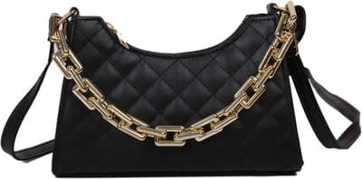Elegante eco-leren schoudertas met ketting - Zwart