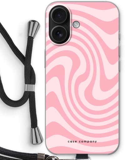 Case Company® - Hoesje met koord geschikt voor iPhone 16 hoesje met Koord - Swirl Roos - Telefoonhoesje met Zwart Koord - Bescherming aan alle Kanten en Over de Schermrand