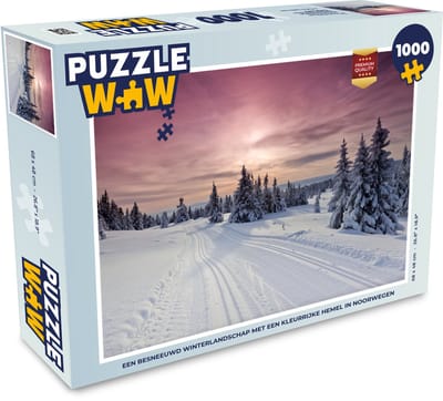 Puzzel Een besneeuwd winterlandschap met een kleurrijke hemel in Noorwegen - Legpuzzel - Puzzel 1000 stukjes volwassenen