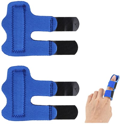 2-stuks Vingerspalk - Vingersteunband - Vingerfixatieband - Vingersteunbeugel - Vingerverzorgingshoes - Beschermhoes - Verstelbaar - Met metalen plaat - 11,5*8,3*0,7 cm - Geschikt voor middelvinger, ringvinger, wijsvinger, enz. - Blauw