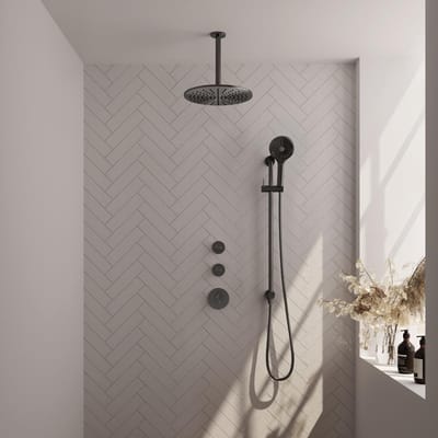 Brauer Gunmetal Carving Thermostatische Regendoucheset Inbouw - Hoofddouche 30 cm - Handdouche 3 Standen - Doucheslang - Geintegreerde Glijstang - Gunmetal