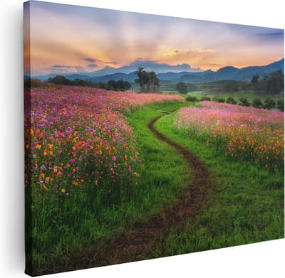 Artaza Canvas Schilderij Bloemenpad - 40x30 cm - Klein - Wanddecoratie Landschap - Muurdecoratie Bloemen Woonkamer - Schilderijen Op Canvas