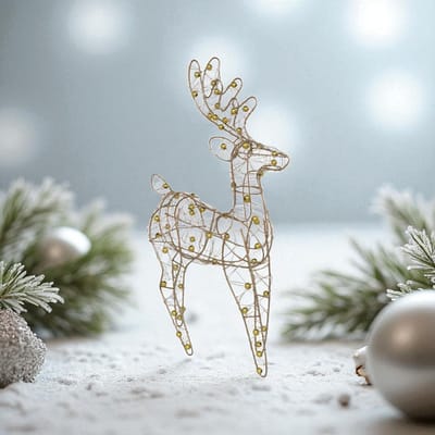 Sierlijk rendier Reno met gouden balletjes – 38 cm, licht en decoratief