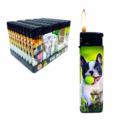 Aanstekers met dieren print - 50 STUKS IN TRAY - navulbaar - zacht vlam - TOM® - klik systeem