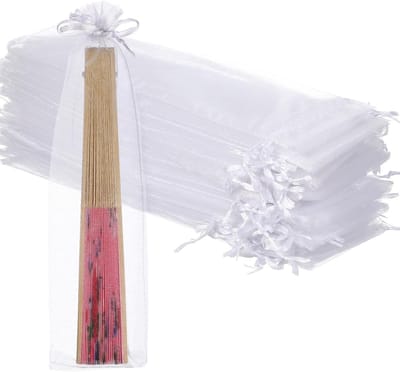 50 Stuks Opvouwbare Organza Waaierzakjes met Trekkoord voor Bruiloft, Verjaardag en Feestaccessoires, Transparante Cadeauzakjes