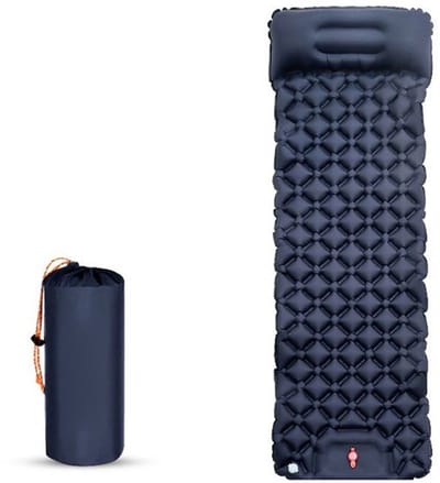 Opblaasbare Slaapmatje - 1-persoons - Luchtmatras - Opblaasmatras - Kampeermat - Buitenslaapmat met voetpomp - Hoofdkussen - Blauw - Camping - Survival - Vakantie - Strand
