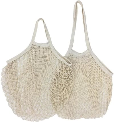 Herbruikbare Netten Tas met Handvat, Vouwbare Katoenen Mesh Tas voor Groenten, Markt en Strand, Draagcapaciteit tot 10 kg