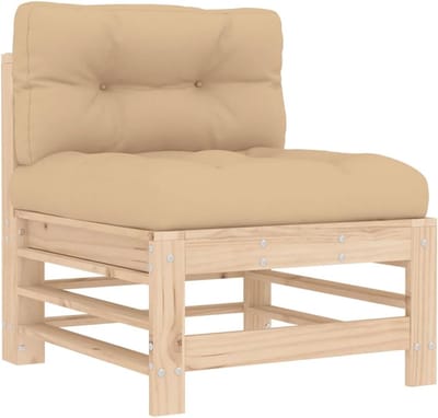 Houten Middenbank - Tuinbank Zitje - Gezellig Buiten Zitten - Inclusief Kussens - 63x57x60cm - Natuurlijk