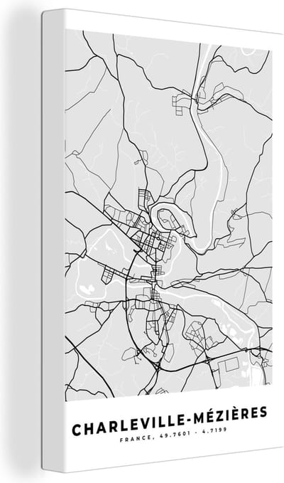 Canvas Schilderij Stadskaart – Frankrijk – Kaart – Charleville-Mézières – Plattegrond - 20x30 cm - Wanddecoratie