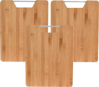 Excellent Houseware Snijplank bamboe hout - 3x - met RVS handvat - 32 x 25 cm - keuken serveerplanken