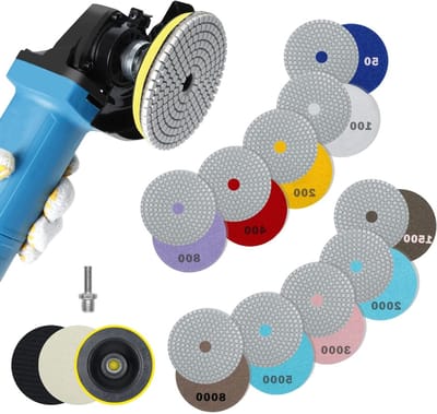 Complete Set van 14 Diamant Polijstschijven voor Marmer, Graniet en Beton - 100 mm Schuurpads voor Efficiënt Schuren en Polijsten van Tegels en Steen, Korrel 50-8000