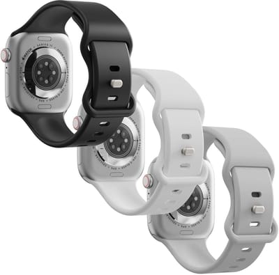 3 Pack SBG Siliconen Bandje Geschikt voor Apple Watch 1/2/3/4/5/6/7/8/9/10/11/SE/Ultra - 49/46/45/44/42MM - Zwart - Wit - Grijs