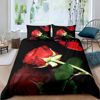 Rode Roos Dekbedovertrek Set Roos Bloemenprint Beddengoed Set Romantische Frisse Stijl King Size Dekbedovertrek met Kussenslopen voor Geliefden 200x200cm 3pcs