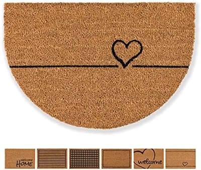 Kokos Deurmat Binnen 40x60 cm - Halve Cirkel Hartlijn Design - Natuurlijke Antibacteriële Schoonloopmat met Anti-Slip Onderkant voor Entree